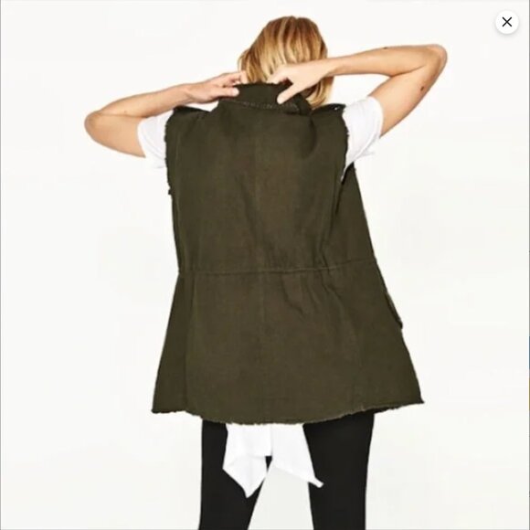 Zara Gold Beaded Military Vest, NWT, Olive Green, Size XS - Picture 3 of 13